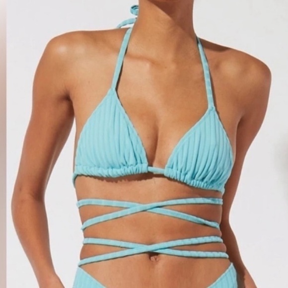 Solid & Striped The Alexia Solid Rib Bikini Top Greek Blue - Picture 1 of 4